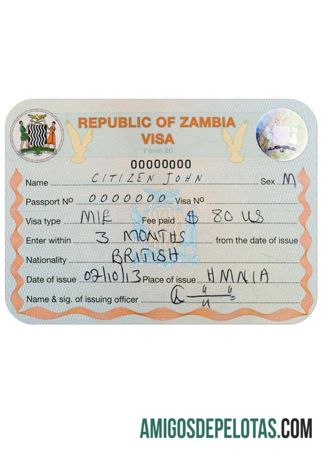 Visto para ZÂMBIA amostra